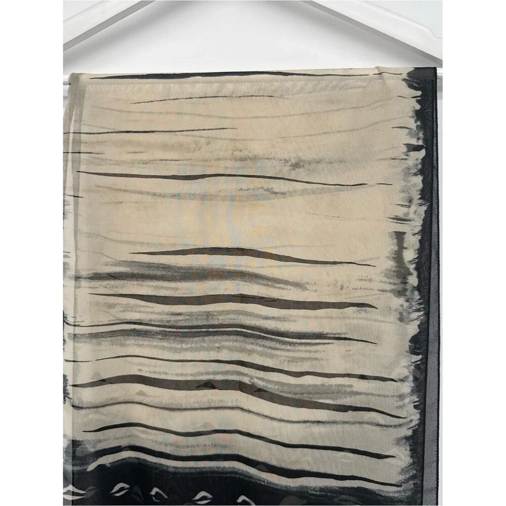 Unbranded Lightweight Abstract Sheer Rectangle Scarf Accessory Black Tan Vintage